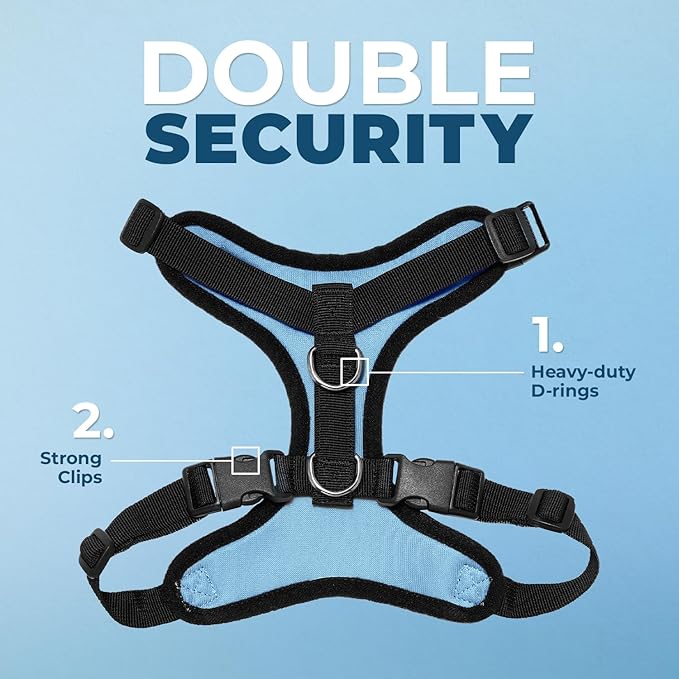 Best Pet Supplies Voyager Step-in Lock Pet Harness w Reflective Pet Leash Combo Set with Neoprene Handle 5ft - Supports Small, Medium and Large Breed Puppies/Cats - Baby Blue/Black Trim, XS