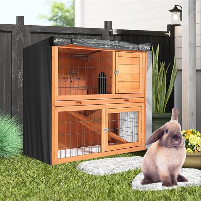 Double Decker Rabbit Cage Cover SUNSURE Outdoor Rabbit Hutch Cover Heavy Duty Waterproof Dustproof Bunny Cage Cover 48" L x 20" W x 41" H, Black