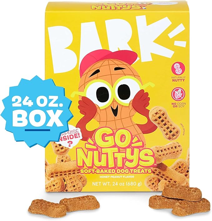 Barkbox Go Nutty - Soft-Baked Honey Peanut Treats with Natural Nutty Goodness, Nutritious Grains, No Corn, or Soy - 24oz Box