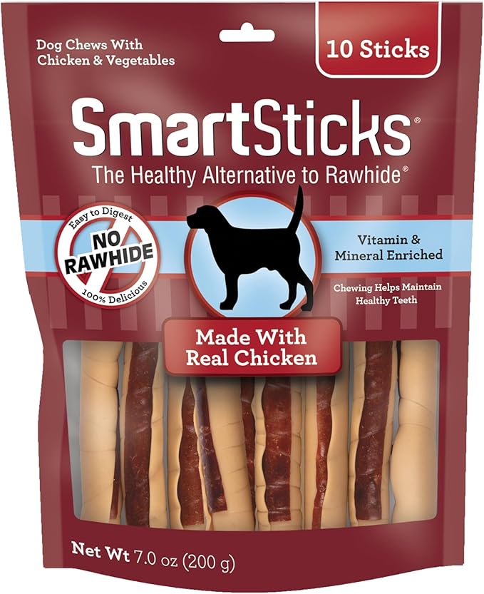 SmartBones SmartSticks, Treat Your Dog to a Rawhide-Free Chew Made With Real Chicken and Vegetables, 10 sticks