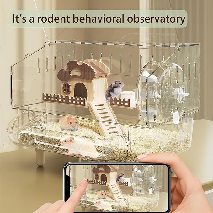 8 in 1 Acrylic Hamster Cage with all accessories,2-Layer Hamster House with full transparent Viewing,Top Open Mouse Cage for Pet Mice,large Hamster Habitat for Dwarf Hamster,Gerbils; 18"x11"x13.4"