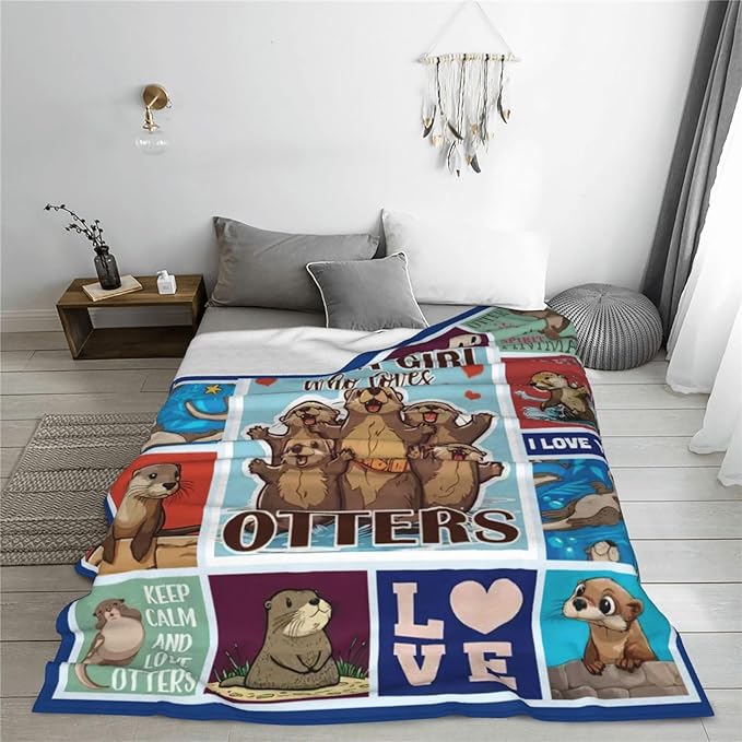 SweetFox Just A Girl Who Loves Otters Blanket, Otter Decor Throw Blanket Gifts for Girls Boys Lovers Super Warm Soft Plush Fleece Flannel Winter Bedding Blankets for Kids Adults Men Women 60"X50"