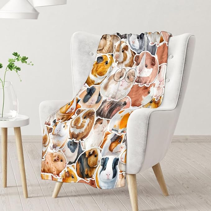 Guinea Pig Blanket - Soft, Fuzzy & Warm - 60"x80" Twin Size Blanket for Bed, Couch & Living Room - Colorful Cute Throw Gifts for Adults, Kids