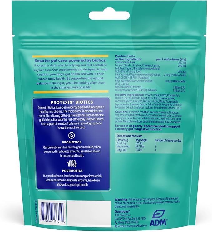 Protexin Daily Care Gut+ Digestive | 60 Dog Chews, Chicken and Carob Flavor Dog Supplement | Probiotics for Dogs, Dog Postbiotics