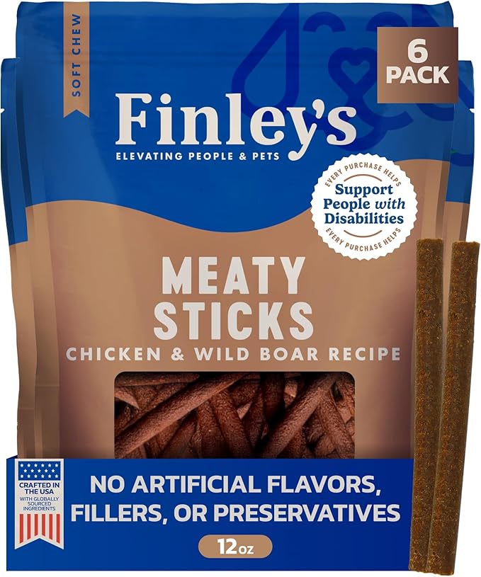Finley's Chicken & Wild Boar Meaty Sticks, Limited Ingredient Dog Treats with Real Meat, 12oz, 6 Pack