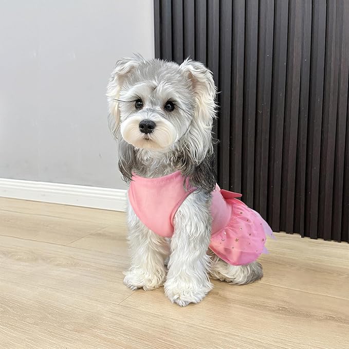 Idepet Princess Dog Dress Tulle Puppy Skirt Pet Apparel Dog Tutu with Bowknot,Birthday Dresses Daisy Sleeveless Holiday Clothes for Small Dogs Girls and Cats, Medium