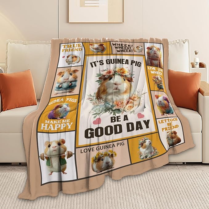 Guinea Pig Throw Blanket Guinea Pig Stuff Gifts for Kids Girls Boys Adults Women Men Soft Cozy Warm Plush Fluffy Fuzzy Fleece Blanket Decor 40''X50''