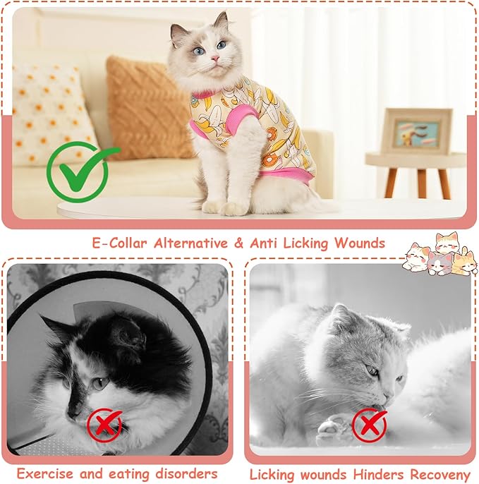 FEimaX Cat Surgery Recovery Suit Cat Onesie for Cats After Surgery Spay Surgical Cone of Shame Alternative Surgical Spay Suit for Female Cat, Post-Surgery or Skin Diseases Protection