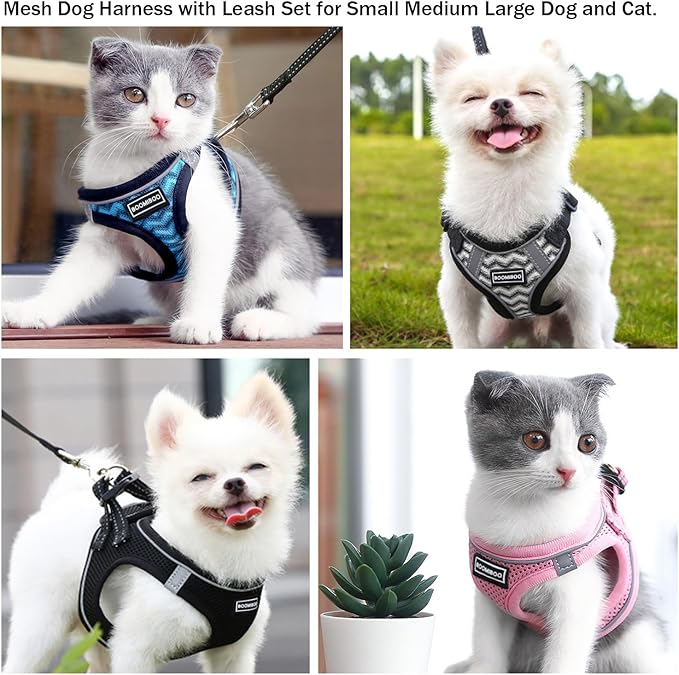 BOOMIBOO Dog Harness with Leash Set, No Pull Adjustable Reflective Step-in Puppy Pet Vest Harnesses for Small Medium Large Dogs and Cats,Pink XXS