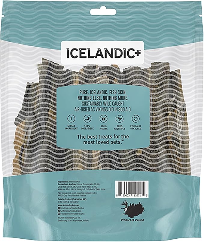 Icelandic+ Sticks & Pieces: Wolffish 9oz - Pure Fish Skin Dog Treats, Air-Dried Single Ingredient Long Lasting Chews