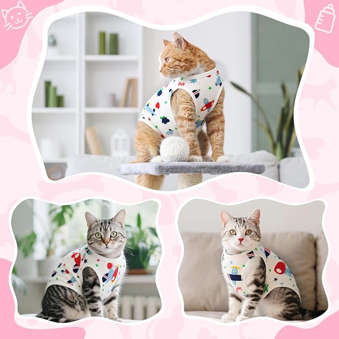 Coppthinktu Cat Recovery Suit Female Cats Onesie for Cats, Breathable Cat Surgery Suit for Surgical Abdominal Wounds Skin Diseases, Cute Kitten Spay Recovery Suit E-Collar Alternative Anti Licking