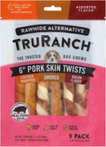 TRURANCH 6" Pork Skin Twists - Collagen Chews for Dogs - Assorted Flavors - Made with Real Pork Skin - Rawhide Alternative - Limited Ingredient - Easy to Digest Treat, 1 Bag, 9 Count