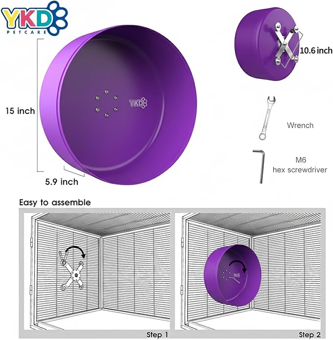 15" Silent Chinchillas Exercise Wheel, Aluminum Alloy Noiseless Running Wheel for Syrian Hamsters, Hedgehogs, Squirrels and Small Pets (Purple)