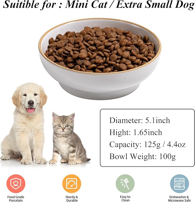 Cat Bowl, Ceramic Small Pet Bowl Pack of 3, Dishwash Safe Pet Food and Water Bowl Dishes for Small Dog, Fat Faced Cat, Kitten, Rabbits Puppy Birds(Safe Food-Grade Ceramic), White