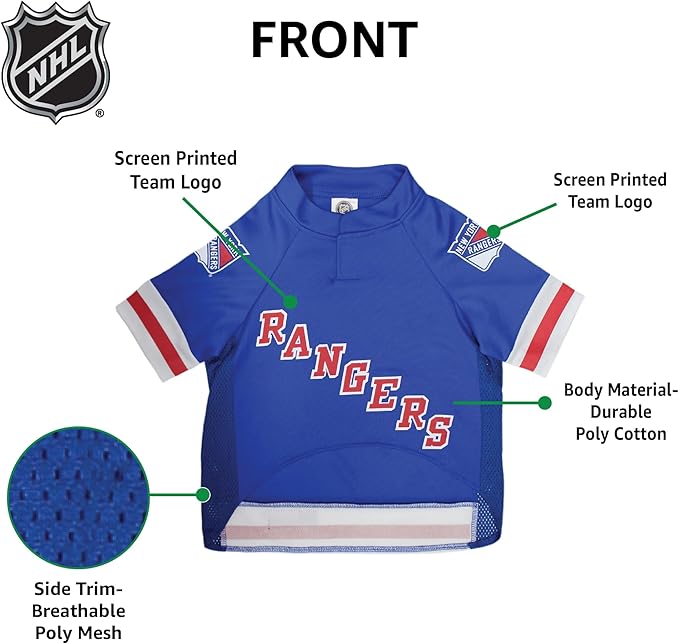 NHL New York Rangers Jersey for Dogs & Cats, X-Small. - Let Your Pet Be A Real NHL Fan!