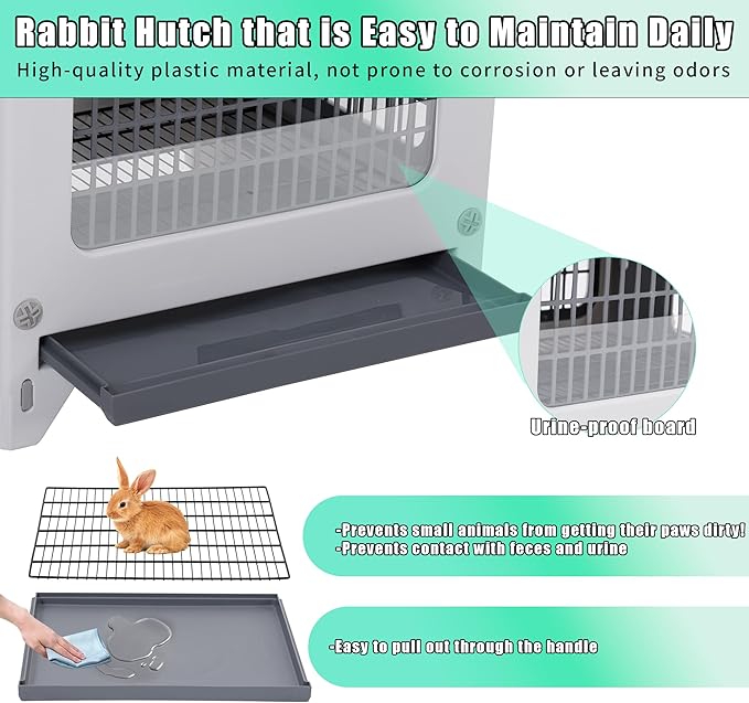 Plastic Rabbit Hutch for Indoor & Outdoor, Featuring Urine Barrier and Pull-Out Tray, Pet Habitat for Small Animals, Rabbit Cage Easy Cleaning and Assembly