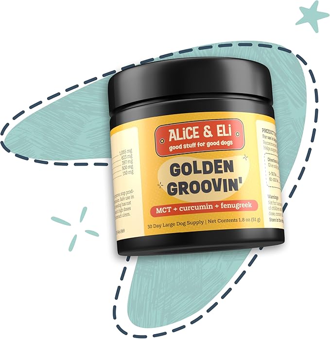 Alice & Eli Golden Groovin' - Turmeric for Dogs - Natural Immune & Joint Support for Dogs - with Organic Curcumin, MCT & Fenugreek - 30 Day Large Dog Supply