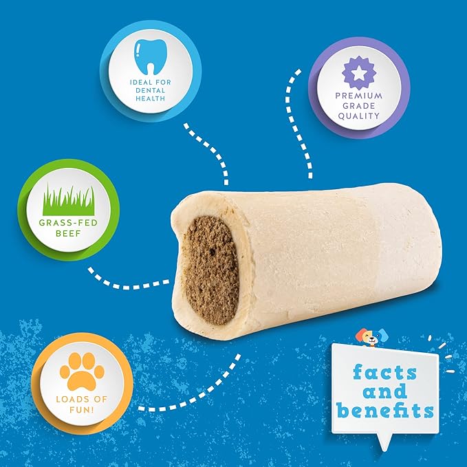 Jack&Pup 3-4" Filled Dog Bones for Small and Large Dogs, Flavored Shin Dog Bones, Long Lasting Stuffed Bones for Dogs, High Protein, Variety Pack - Peanut Butter, Bully Stick, Bacon & Cheese - 3 Pack