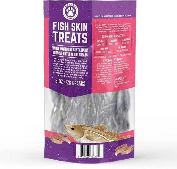 Cod Skins Dog Training Treats – All Natural & Healthy Fish Skin Snacks for Dogs Boost Their Coat and Oral Health with Delicious Savory Sticks