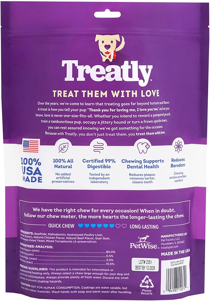 USA Beefhide Chip Rolls 5-6" Dog Chew Treats - Chicken & Beef Flavor, 20 Count/1 Pack