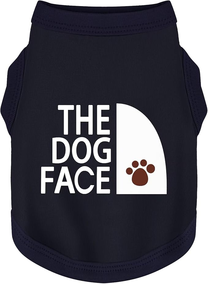 Personality Canine Attire: Soft, Lightweight Cotton Dog Clothes with 'The Dog Face' Print. Small and Medium Breeds, Perfect for Everyday Wear, Comfortable and Breathable Pet Shirt Dark Blue XS