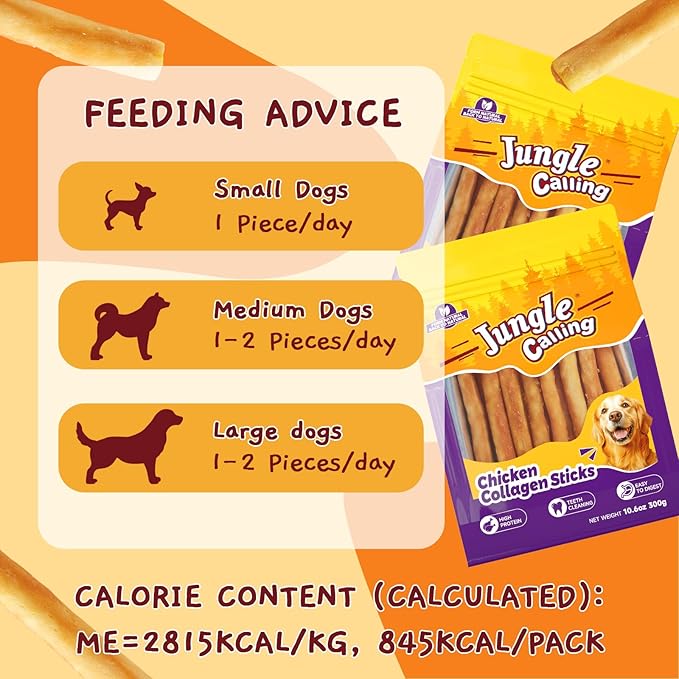 Jungle Calling 37 Count Collagen Sticks for Dogs, Chicken Flavored Chews, Long Lasting Rawhide Alternative Treats for Small Medium Dog, Healthy Chew Bones, 5 Inch