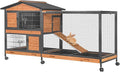 Large Rabbit Hutch Indoor Outdoor, Wooden Rabbit Cage with Chewproof Metal Frame, 62'' Mobile Bunny Cage with Wheels, Pull-Out Tray, Waterproof Roof, Guinea Pig Habitat (Orange)