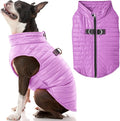 Gooby Puffer Vest Dog Jacket - Purple, Small - Ultra Thin Wind Breaker with Dual D Ring Leash - Water Resistant Small Dog Sweater Coat