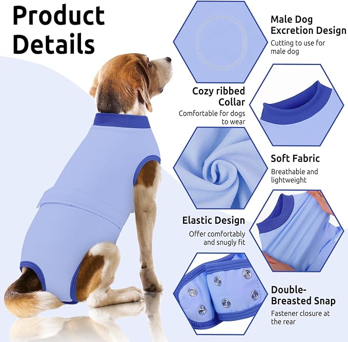 Queenmore Recovery Suit for Dogs Cats After Surgery, Dog Surgical Recovery Suit, Professional Pet Surgical Siut, Prevent Licking Dog Body Suits, Surgical Clothes for Abdominal Wounds, Sky Blue,2XL