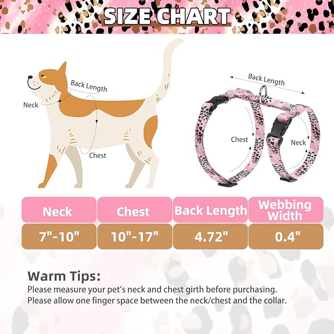 PUPTECK Adjustable Cat Harness and Leash Set Escape Proof Kitten Strap Collar for Walking Travel, Leopard Print