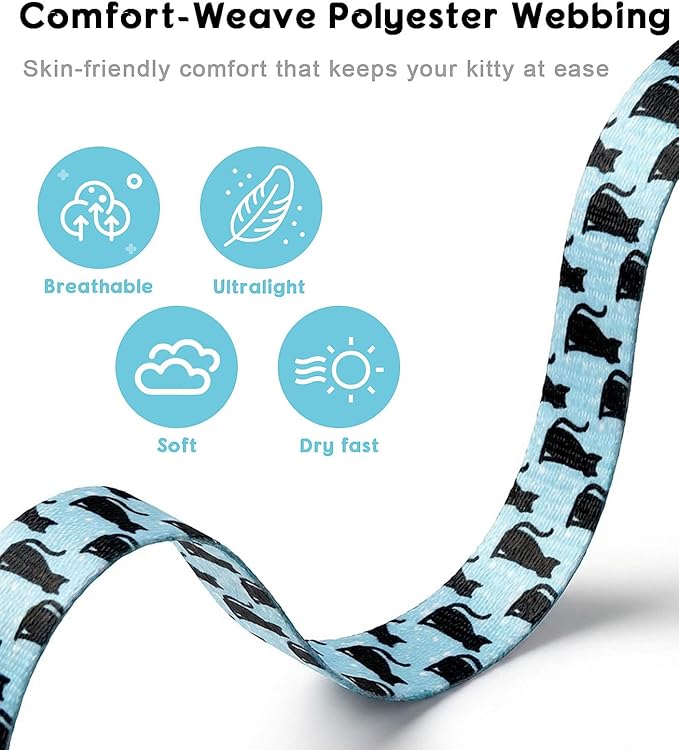 Halypet 2-Pack Cat Harness and Leash Set, Escape Proof 3-in-1 Adjustable Harness for Cats, Soft Lightweight, Easy On & Control for Walking, Travel & Outdoor Use, Light Blue Kitty, Medium