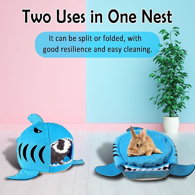Hamiledyi Guinea Pig Bed Large Guinea Pig Hideout Washable Winter Warm Sleeping House Shark Nest for Dwarf Rabbit Bunny Chinchilla Ferret Rat