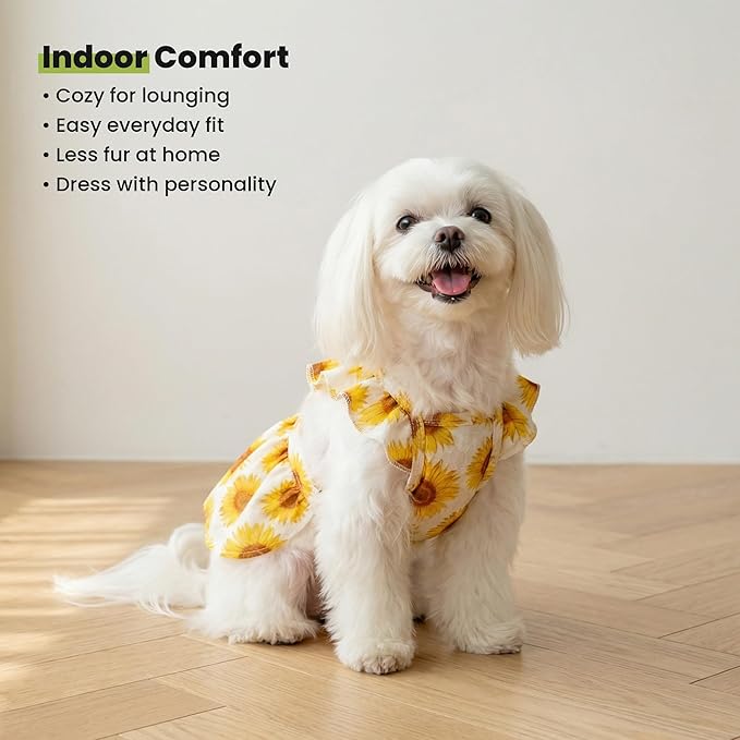 Fitwarm Dog Sunflower Dress, Dog Clothes for Small Dogs Girl, Pet Cat Apparel, White, Yellow, Red, XS