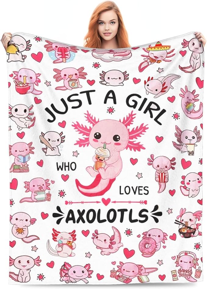 SweetFox Just A Girl Who Loves Axolotls Blanket Cute Axolotl Decor Throw Blanket Gifts for Girls Boys Lovers Super Warm Soft Plush Fleece Flannel Bedding Blankets for Kids Adults Men Women 60"X50"