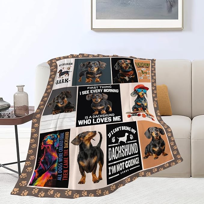Dachshund Throw Blanket Weiner Dog Dachshund Puppy Stuff Gifts for Dog Lover Kids Girls Boys Adults Women Men Soft Cozy Warm Plush Fluffy Fuzzy Fleece Blanket Decor 50''X60''