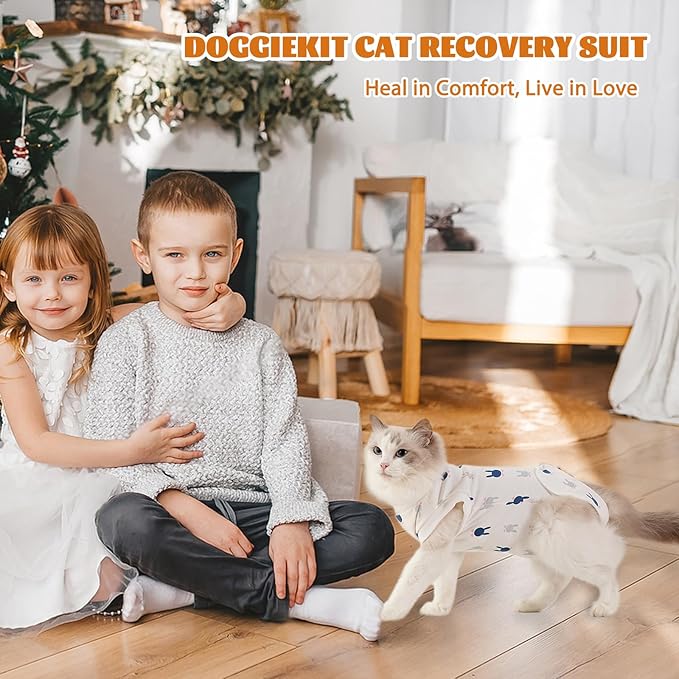 Cat Surgery Recovery Suit, Anti Licking Postoperative Onesie with Roll-Up Design, Soft Breathable Bodysuit Shirt for Female Spay Male Neuter Abdominal Wound Kitten E-Collar Cone Alternative