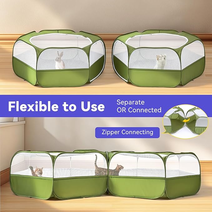 Pawaboo Small Animals Playpen, Portable Chicken Coop Run Large Chick Brooder with Zipper Splicing, Pop Up Pet Enclosure Cat Tent for Guinea Pig Bunny Puppy Indoor Outdoor, Avocado Green