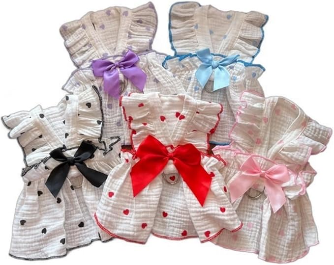 TAPBULL Dog Dresses, Fashionable Pet Dog Clothes with Heart Design, Cute Cat Birthday Dress Outfit (Pink/Red/Blue/Purple/Black 5-Pack), Medium