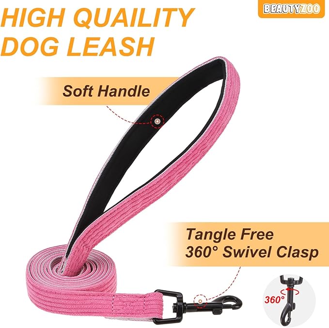 BEAUTYZOO No Pull Dog Harness Large, Adjustable Dog Harness and Leash Set -Easy Wearing with 3 Buckles/Control Handle,No Choke Soft Padded Reflective Pet Vest for Training Walking Hiking,Rose L