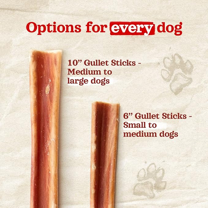 Natural Farm Gullet Sticks (6 Inch, 50 Pack) - One Ingredient Beef Esophagus Chews - Fully Digestible, Promotes Joint & Dental Health, for Pups, Small & Senior Dogs