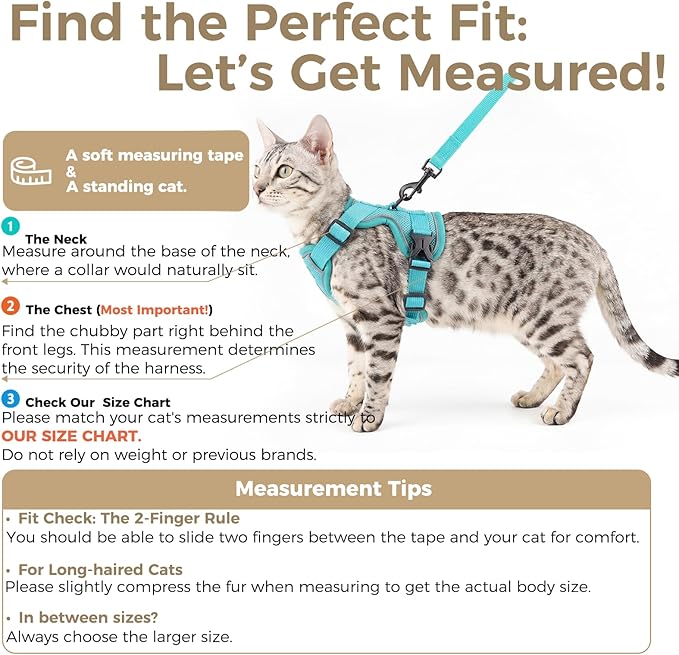 Cat Harness and Leash Set Escape Proof Tactical Small Kitten Harness Emotional Support Cat Vest, Turquoise, S