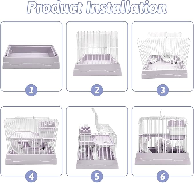 PINVNBY 2-Tier Dwarf Hamster Cage, Hamsters Travel Cage Portable Mouse Cages with Running Exercise Wheels, Water Bottle and Food Dish for Hamster Mouse Rat 11.7 * 8.7 * 9.38 in (Gray)