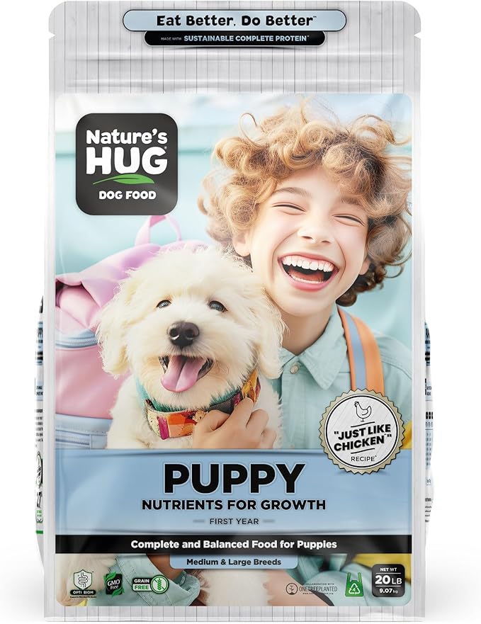Nature's HUG Hypoallergenic Dry Dog Food for Puppy Medium & Large Breeds – Complete & Balanced Nutrition, Sensitive Stomach Support, High-Protein, Grain Free – 20lb