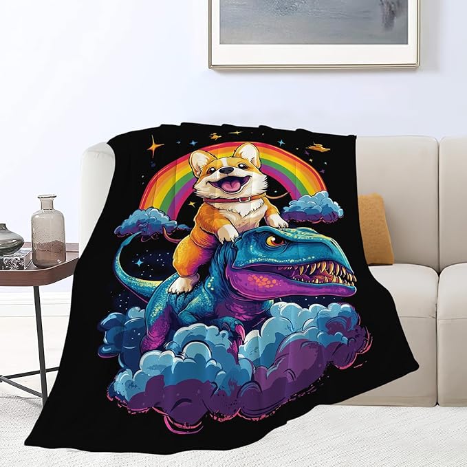 Corgi Blanket Funny Cartoon Corgi Dinosaur Throw Blanket Gifts for Corgi Lovers Girls Boys Kids Men Women Adults Super Soft Cozy Plush Fluffy Fuzzy Fleece Blanket Home Decor 60''X80''