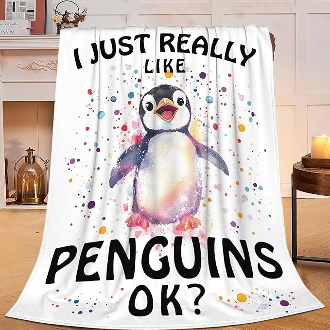 Penguin Blanket Cute Penguin Throw Blanket Gifts for Girls Boys Kids Women Men Adults Super Soft Cozy Plush Fluffy Fuzzy Fleece Blanket Home Decor 50''X60''
