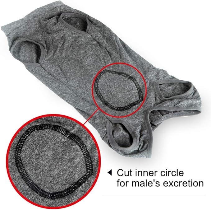 Dog Recovery Suit Abdominal Wound Puppy Surgical Clothes Post-Operative Vest Pet After Surgery Wear Substitute E-Collar & Cone(XL, Grey)