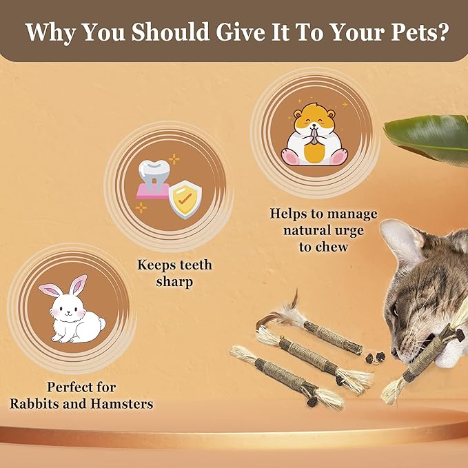 SunGrow Delicious Pet Snack Silvervine Sticks, Chewable Corn Husk and Insect Lean Fruit, Perfect Teeth Care for Cats, Rabbits and Other Pets, 3 Pcs