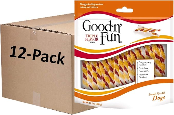 Good 'N' Fun Triple Flavor Twist Rawhide Treats For Dogs, 70 count (12 pack)