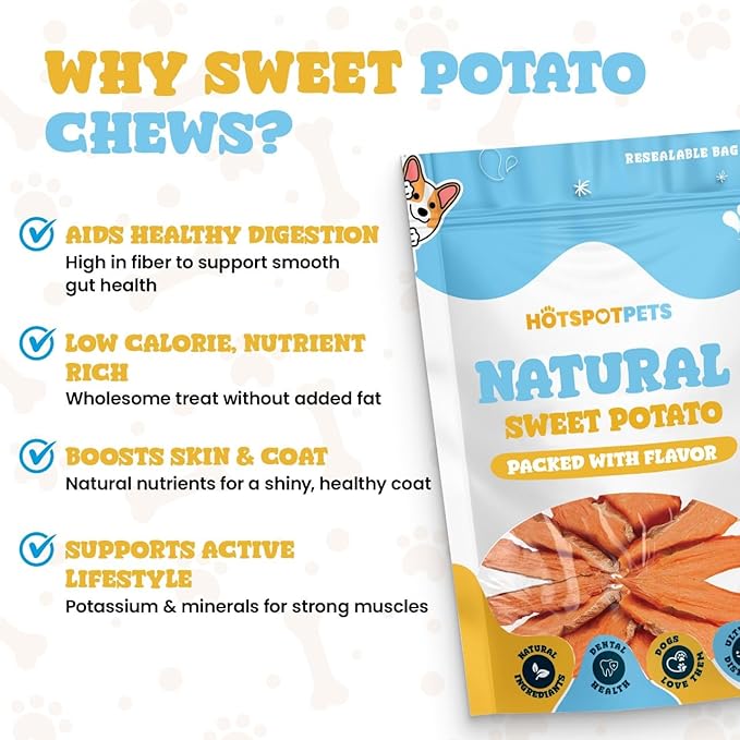 hotspot pets Sweet Potato Dog Treats (32 OZ) - Dehydrated All Natural, Rawhide Free, Grain-Free & High in Fiber- Ideal for Small to Large Dogs - Perfect Dog Chew for Training, or Treat
