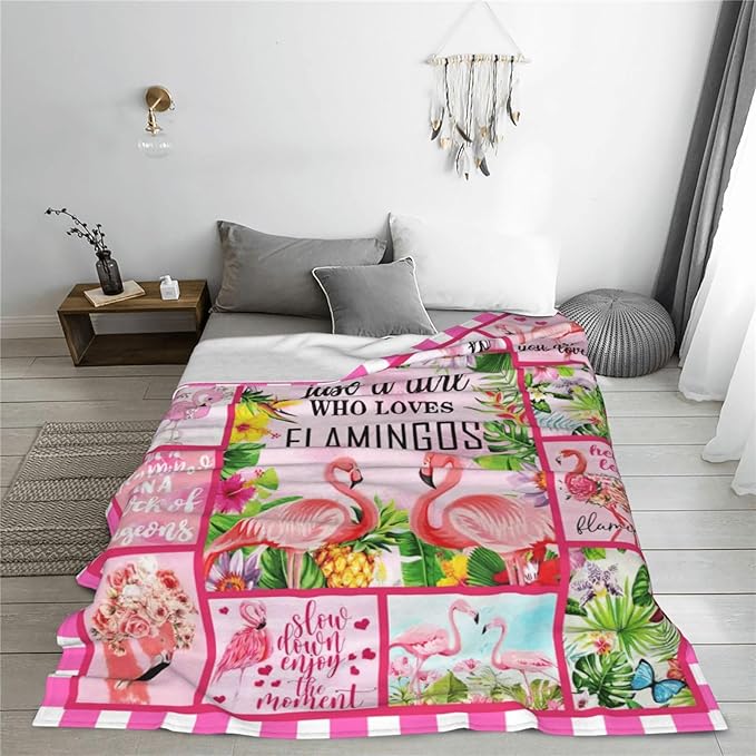 SweetFox Just A Girl Who Loves Flamingos Blanket, Flamingo Decor Throw Blanket Gifts for Girls Boys Lovers Super Warm Soft Plush Fleece Flannel Bedding Blankets for Kids Adults Men Women 60"X50"